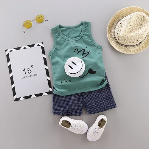 green baby set Комплекты одежды для маленьких мальчиков, майка+ простые мужские шорты, спортивный костюм для новорожденных мальчиков, летняя одежда, комплекты одежды - Цвет: green baby set