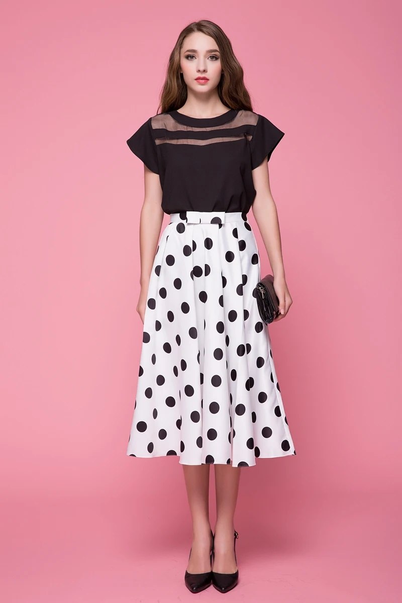 Женская шифоновая юбка с принтом в горошек длинная трапеция винтажном стиле