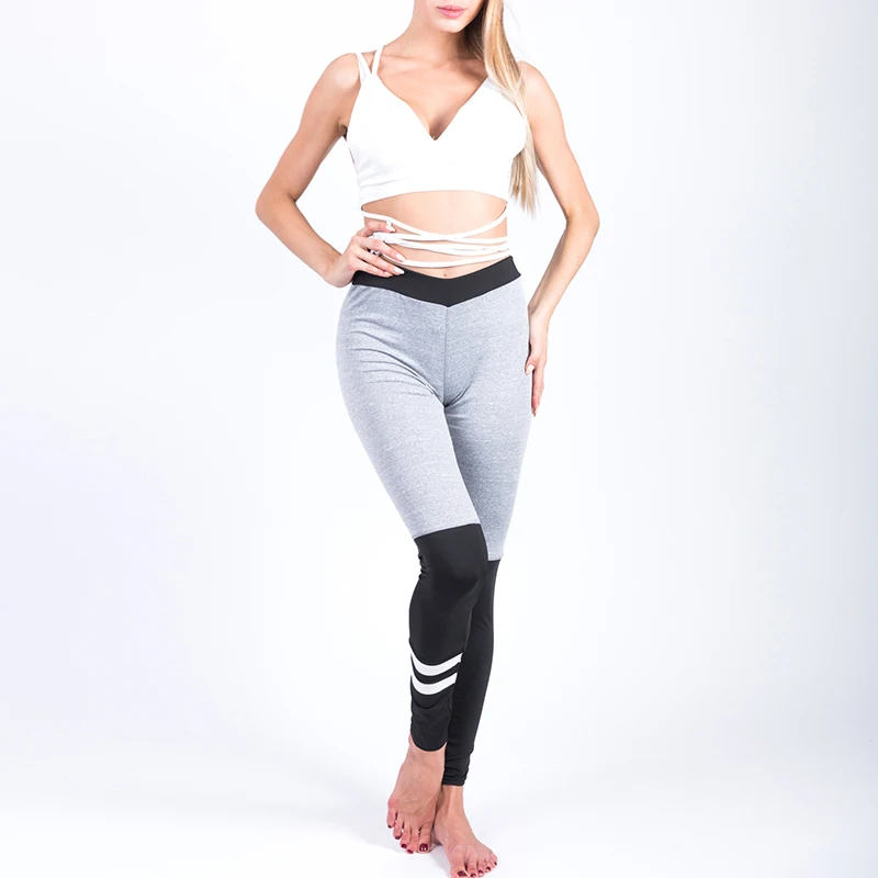 Для женщин носки в полоску стиле пэчворк Леггинсы для спортивные Фитнес