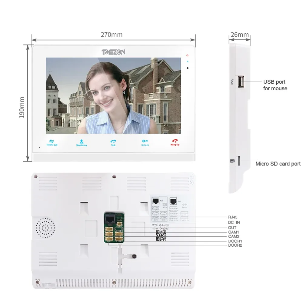 TMEZON 10 дюймов Беспроводной/Wi-Fi беспроводная IP видео дверной звонок Домофон Системы, 1xTouch Экран для контроля уровня сахара в крови с 2x720P проводной домофон Камера