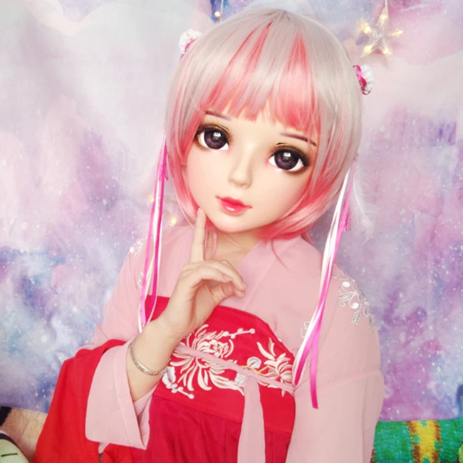 (Shi 07) Женская милая девочка каучуковая полуголовая Kigurumi BJD маска для косплея