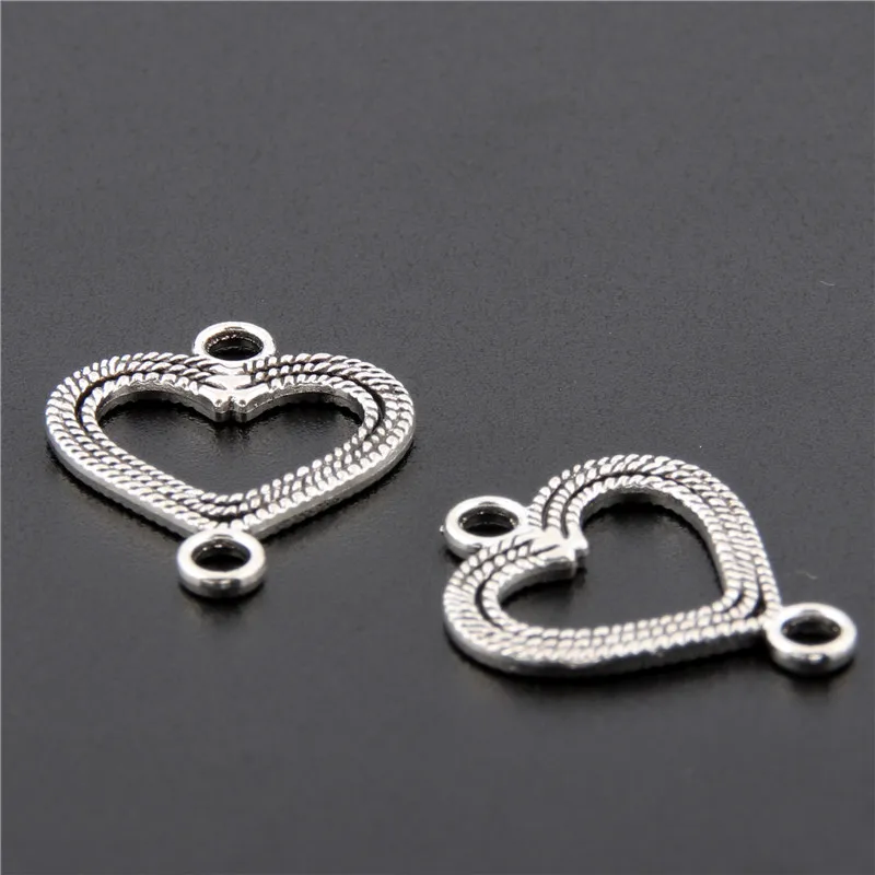 Подвески серебряного цвета в форме сердца 20 шт. соединитель для изготовления