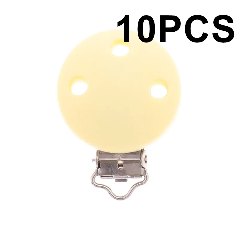 Round Cream Yellow 10 шт. круглые силиконовые клипсы для соски BPA бесплатно соска для младенцев застежки Прорезыватель зубов ожерелье держатель соски DIY украшение в виде мыши - Цвет: Round Cream Yellow