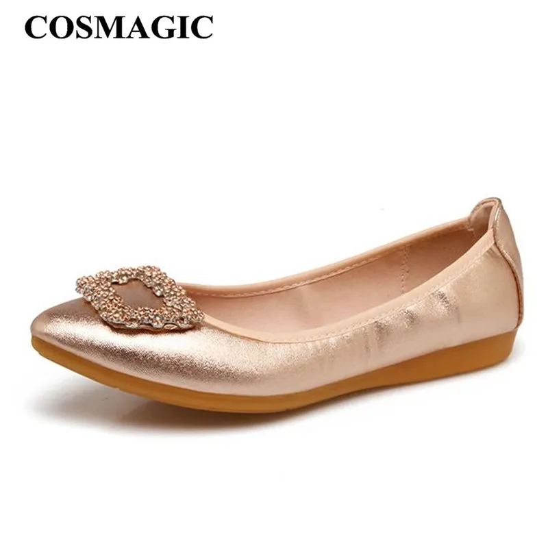Cosmagic 2018 Новый Женские балетки на плоской подошве квадратный со стразами Мокасины