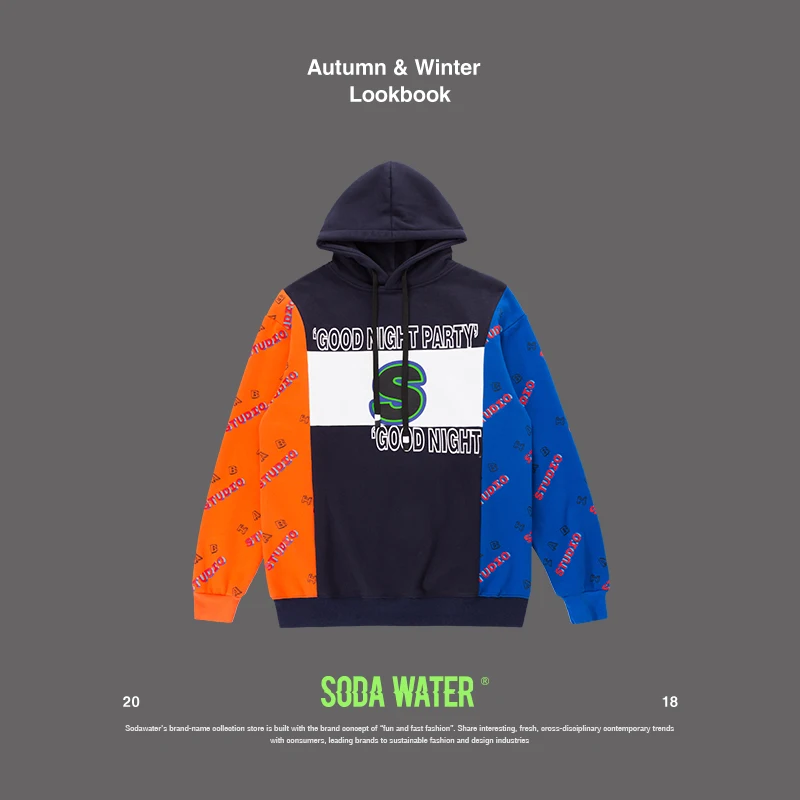 SODA WATER Girls Don't Cry Letter Printed Hoodies Patchwork Hooded Sweatshirts streetwear Hip hop Casual Brand Clothes 8941WS | Мужская