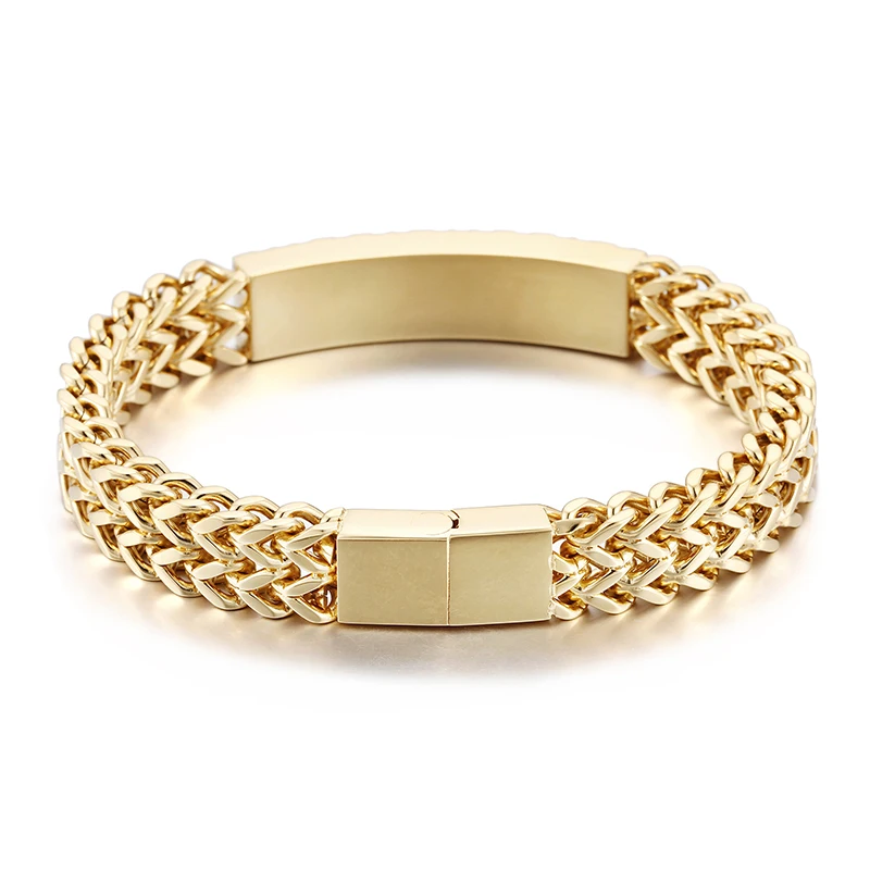 Heyrock Gold-color Stainless Steel Double Layer Link Chain Bracelet with Roman Numerals for Men Boys Punk Jewelry | Украшения и