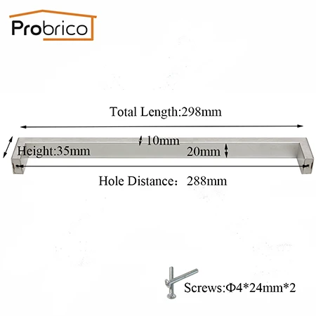 Hole Space 288mm Probrico квадратные ручки для шкафа 20 мм Ширина нержавеющая сталь кухонные дверные ручки для ящиков платяного шкафа 96 мм-320 мм мебельные ручки 1 шт - Цвет: Hole Space 288mm