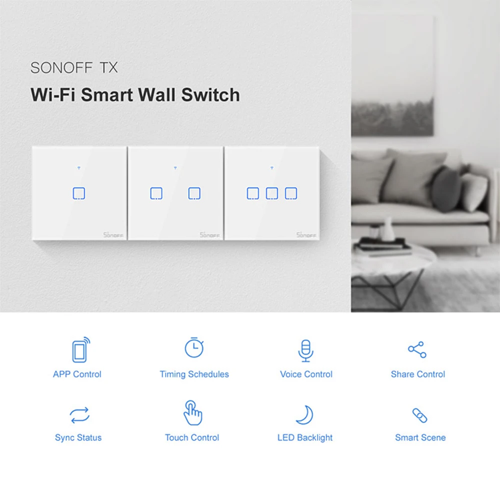 SONOFF 1/2/3 банды умный WiFi настенный светильник переключатель стандарт