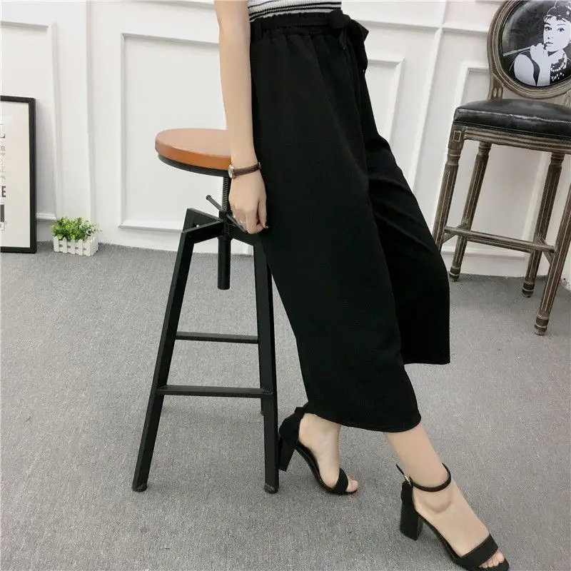 Женские широкие брюки Новинка лета 2018 повседневные шаровары с высокой талией