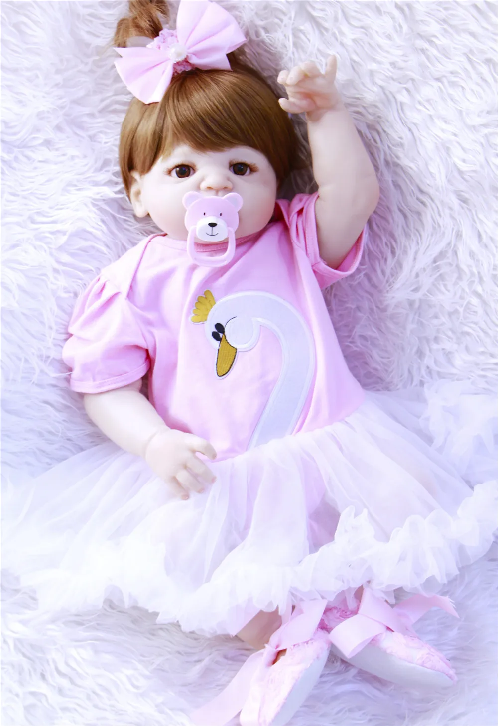 

22" 55cm cut pink princess girl doll reborn full body silicone vinyl can enter water bath doll toys bebe gift reborn realista