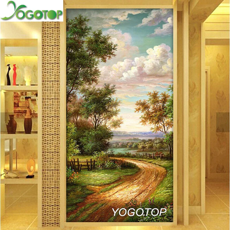 YOGOTOP 5D DIY Вышивка деревенская дорога натуральный живописный полный набор мозаики