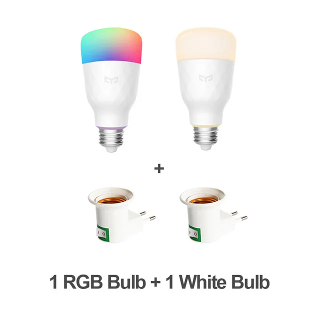 1 White and 1 RGB Обновленная версия, MI Mijia Yeelight, умный светодиодный светильник, цветная E27, белая умная лампа для Mi home, приложение с адаптером для ЕС - Испускаемый цвет: 1 White and 1 RGB