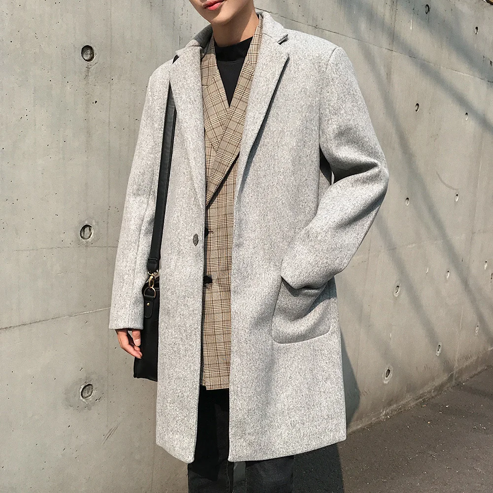 Мужской модный Тренч 2018 шерстяное Смешанное пальто свободная повседневная