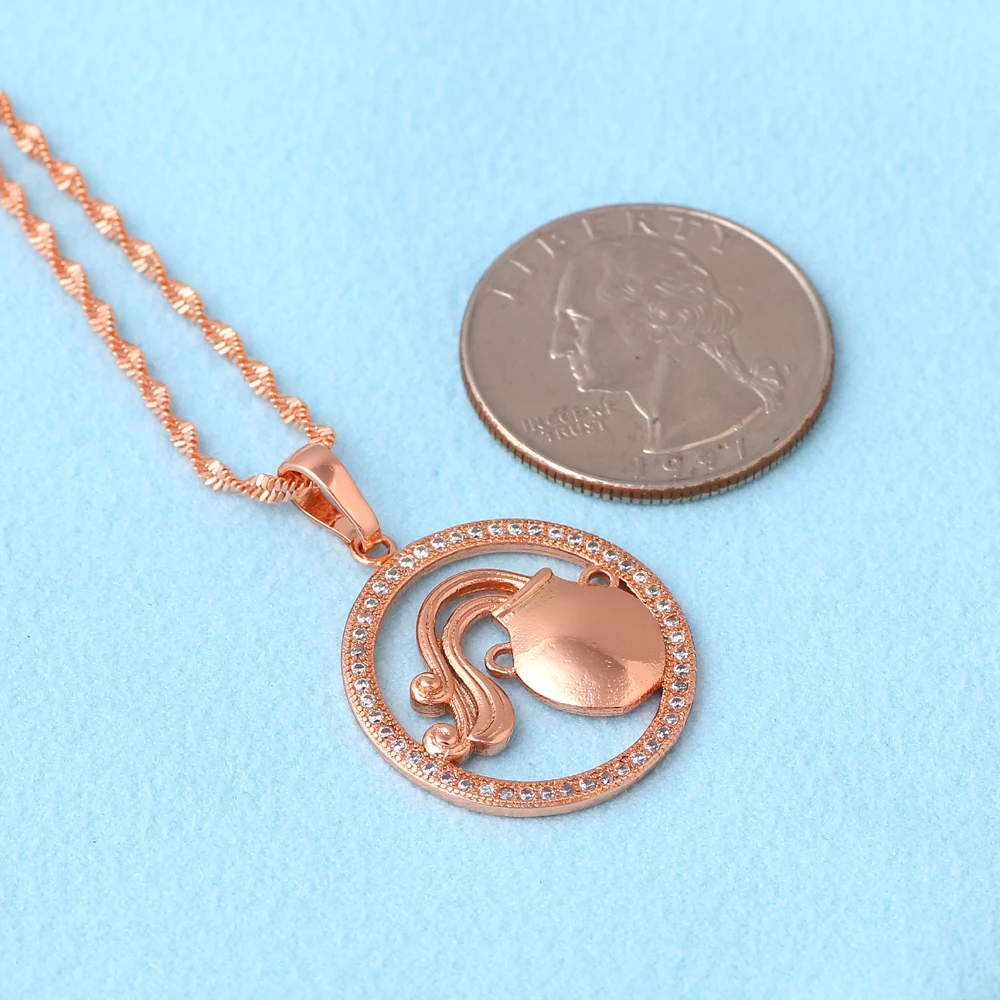 Ayowei12 Созвездие круглый Водолей дизайн сверкающие желтого золота тон Jewelry цепочки