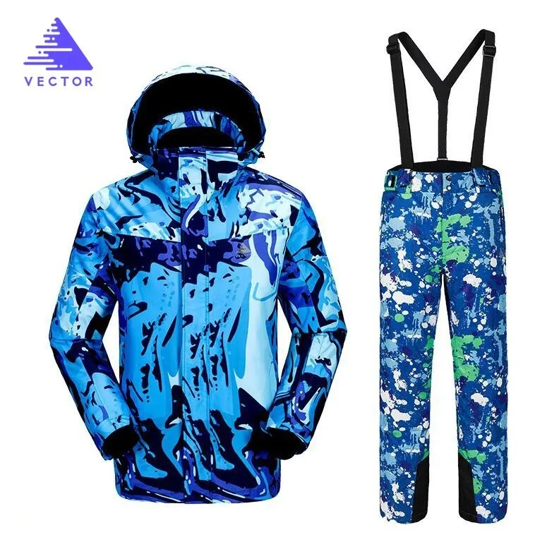 Set 4 Векторный теплый зимний лыжный костюм для мужчин, ветрозащитная Водонепроницаемая лыжная куртка и штаны, брендовый комплект для сноуборда HXF70012 - Цвет: Set 4