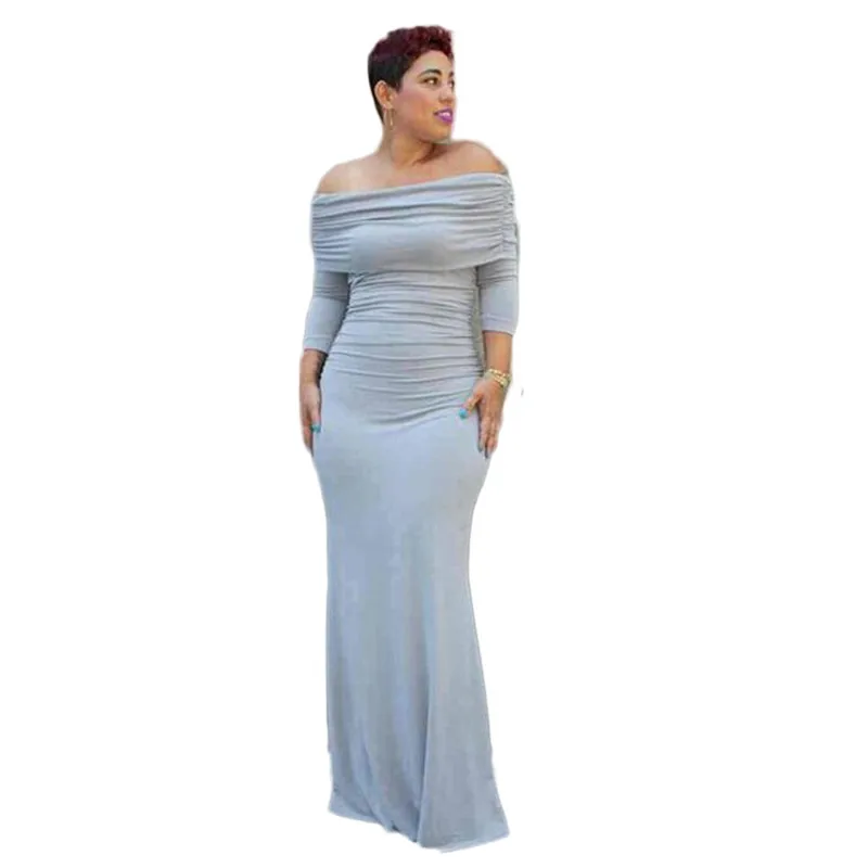 New fashion 2016 spring&ampfall women sheath elegant dress sexy slash neck solid grey causal womens party long maxi dresses TM327 | Женская