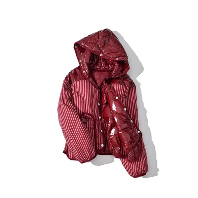 Wine red ZURICHOUSE зимняя пуховая парка для женщин Двусторонняя одежда в полоску Глянцевая с капюшоном 90% белый утиный пух Пальто Пуховые куртки для женщин - Цвет: Wine red
