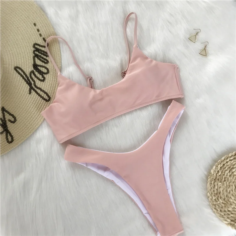 Бикини 2018 купальники женские сексуальные однотонные бикини набор Многоцветный
