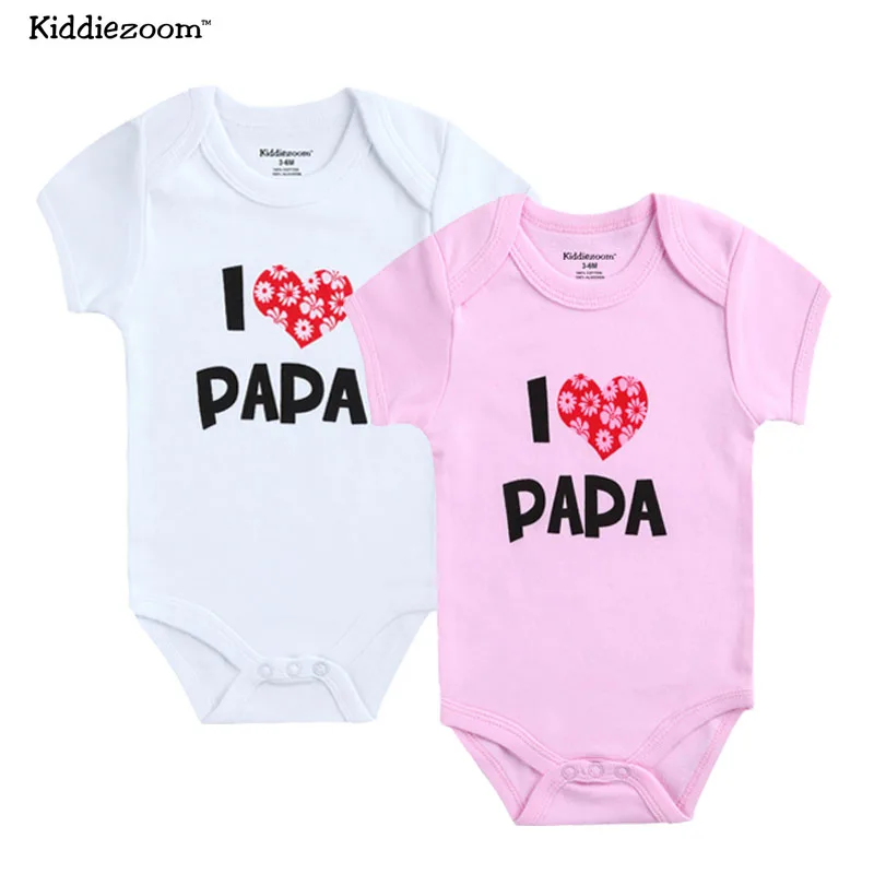 Боди для новорожденных; 2 шт./лот; хлопковый комбинезон с принтом «I Love Papa Mama»; Летний комбинезон; одежда для маленьких девочек - Цвет: white papa pink papa