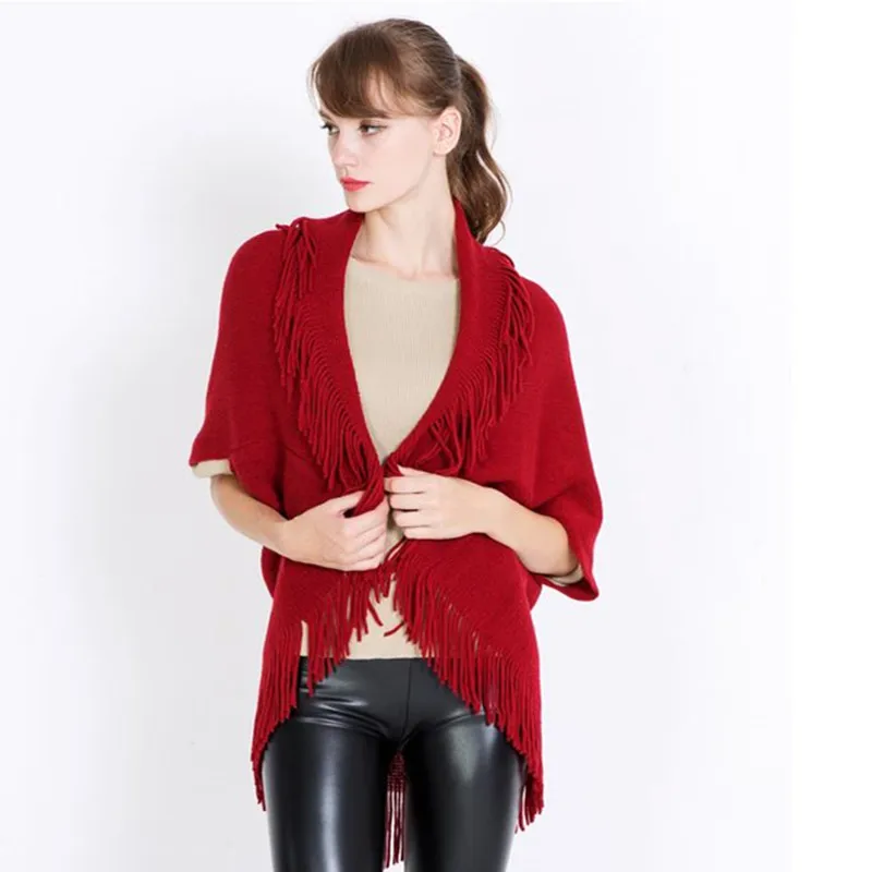 Autumn Women Poncho And Capes Femme Hiver Cardigan Shawl High Elastic Khaki Tassel Knitted Ladies Sweaters Long Coat |