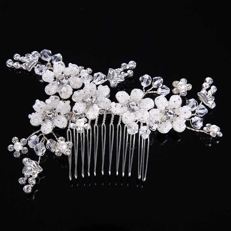 Shiny Crystal Rhinestone Flower Hair Combs Bridal Tiara Crown de Noiva Headpiece Head Jewelry Women Wedding Hair Accessories VL