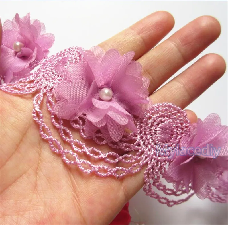 10x фиолетовый цветок жемчужный шифоновый вышитый кружевной край отделка Лента для аппликации ткань ручной