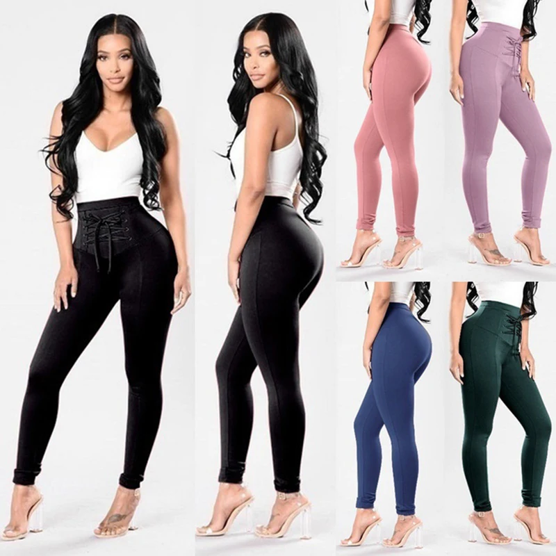 

Lace Up Skinny Pencil Pants Women Slim Fit Push Up Pants Sexy Long Trousers Nice Autumn New Fashion Elastic Bandage Pants