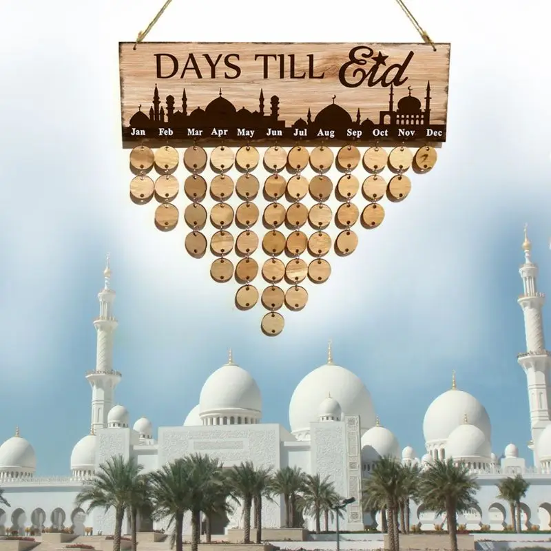 1 Set Eid Mubarak Natural Wood Countdown Board Count Down Calendar Muslim Ramadan Islam Notes Pad Reminding Card Wall Decoration | Дом и сад