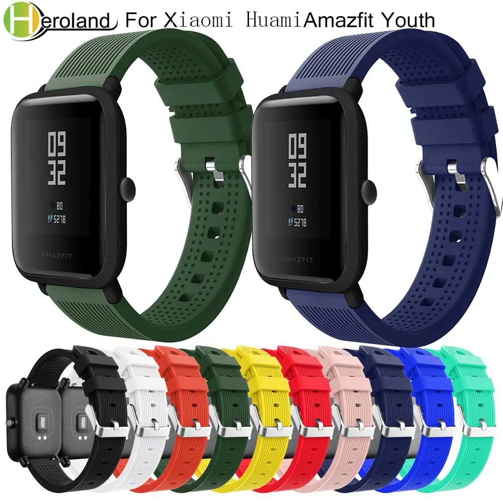 20 мм силиконовый ремешок для часов Xiaomi Huami Amazfit Bip BIT PACE Lite Youth smart Спортивный