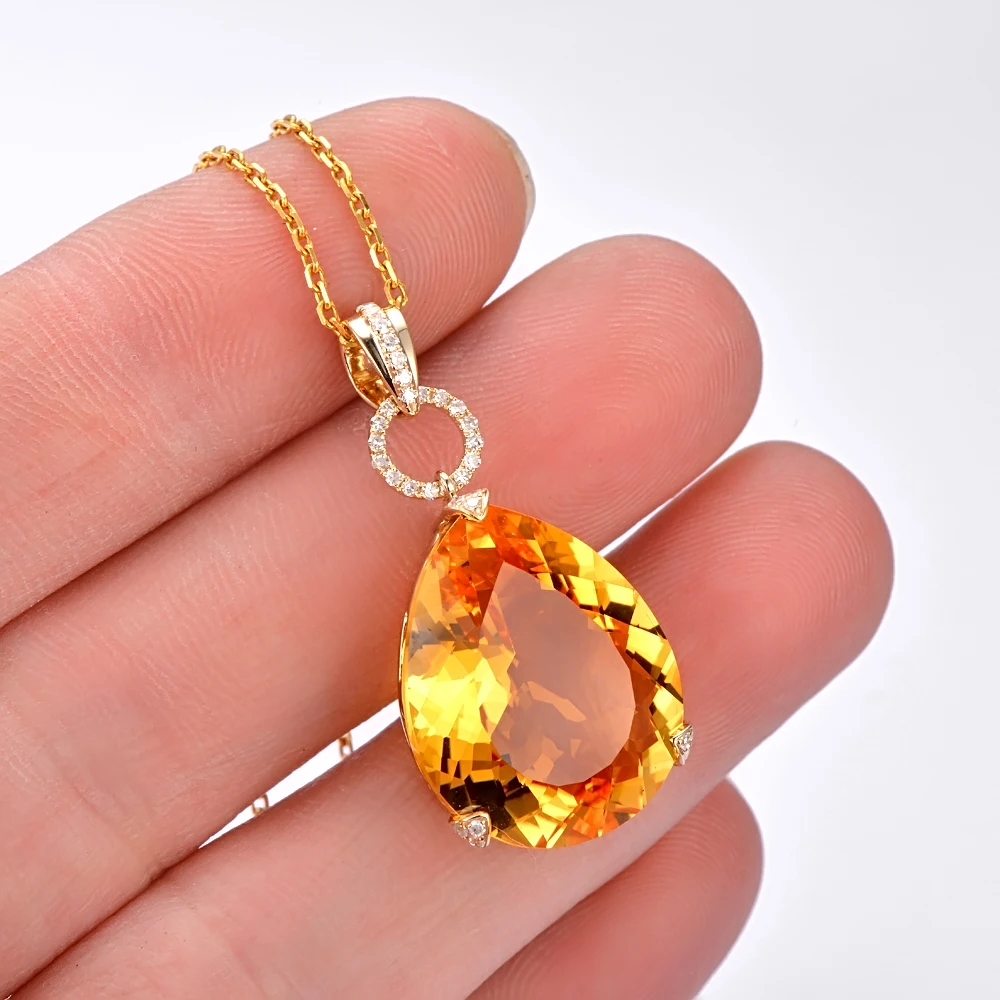 12.87ct натуральный цитрин и 0.13ct H SI1 бриллианты 18K желтое золото подвеска|pendant gold|gold