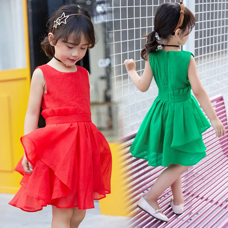 2019 детская одежда для девочек летнее платье красные зеленые принцессы с