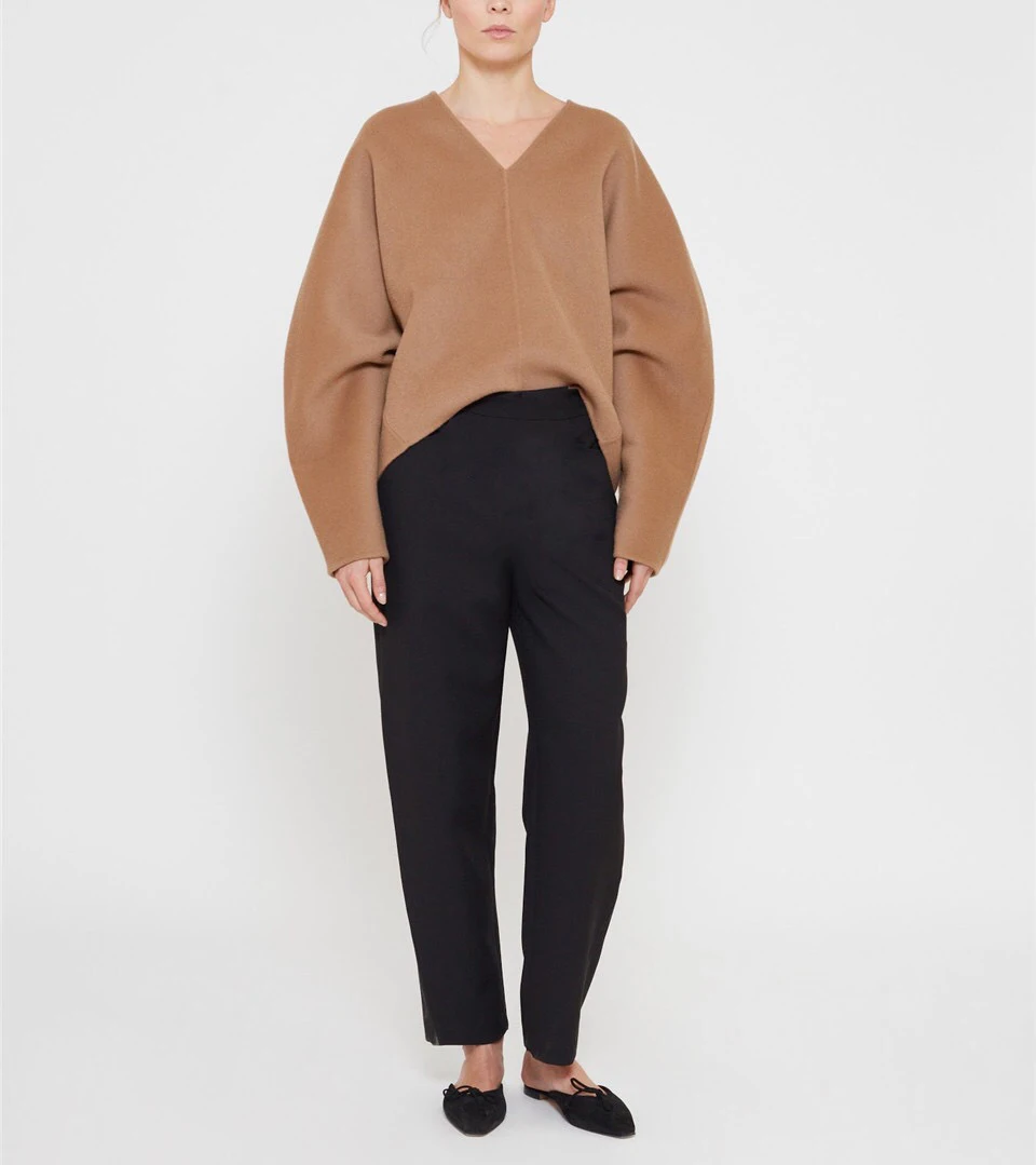 Женский шерстяной свитер Rennes Camel/Black с v-образным вырезом и Длинными Широкими Рукавами