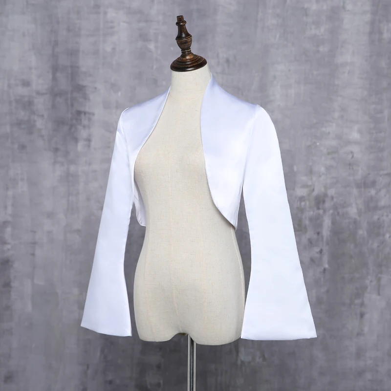 Свадебные куртки из атласа с длинным рукавом белого цвета и слоновой кости