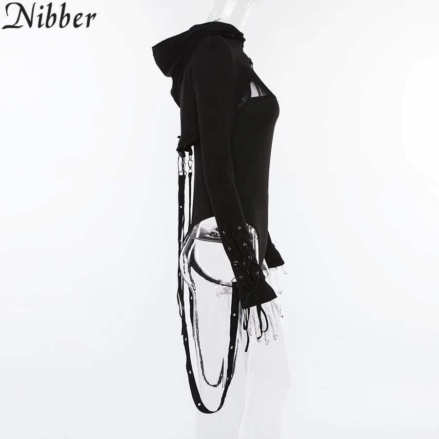 Nibber/короткие готические женские толстовки с капюшоном на шнуровке сзади; сексуальный укороченный топ ; Весенняя Уличная Повседневная Толстовка с длинным рукавом; спортивный костюм с капюшоном