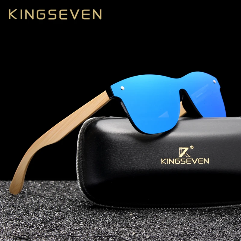 KINGSEVEN Роскошные Дизайнерские винтажные бамбуковые деревянные солнцезащитные очки ручной работы поляризованные зеркальные модные очки деревянная коробка