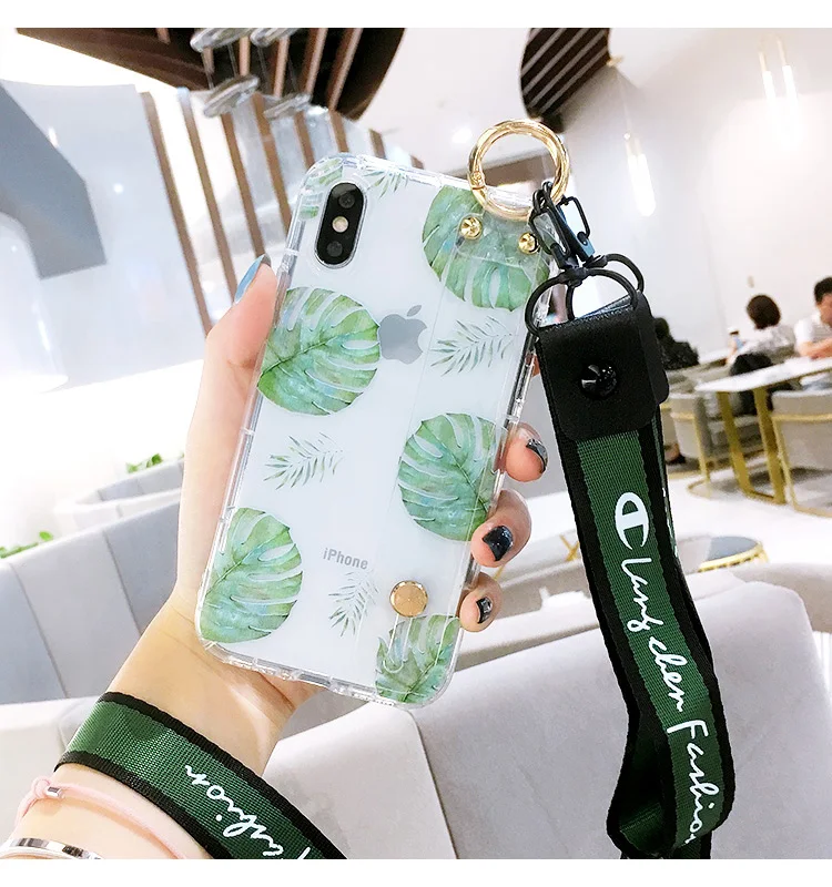 Милый прозрачный чехол с листочками для Samsung Galaxy S6 S7 Edge S8 S9plus S10plus note 8/9/4/5 задняя