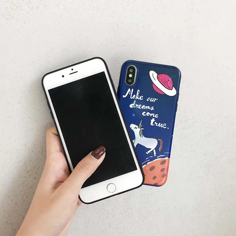Мягкий Единорог узор чехол для iPhone 6 s 8 7 Plus силиконовый Космос Планета в виде