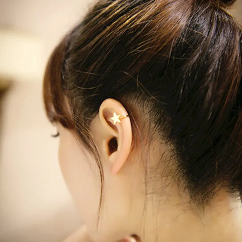 Корейский стиль сердце треугольник Луна манжета для уха со звездой Клипсы Серьги
