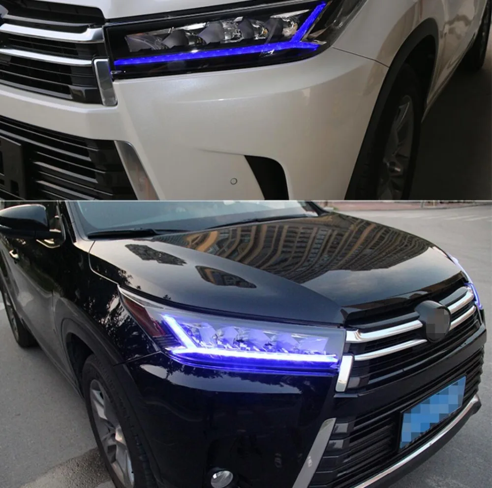 

Светодиодный головной светильник s для Toyota Highlander 2018 2019 Автомобильный светодиодный светильник с двойной ксеноновые линзы автомобильные акс...