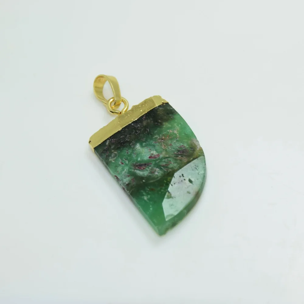 Зеленый Chrysoprase камень подвески в виде рога для женщин натуральный 24k золотой