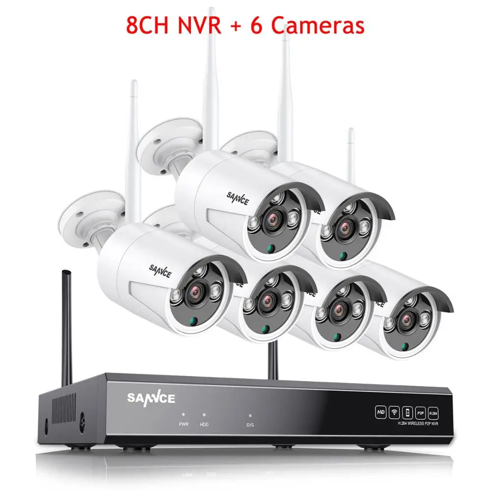 SANNCE 8CH CCTV Системы Беспроводной 1080P HD DVR NVR 4/6/8 шт. 1.3MP ИК Открытый Камера Водонепроницаемый Wi-Fi безопасности Системы комплект видеонаблюдения - Цвет: 8CH NVR and 6 Camera