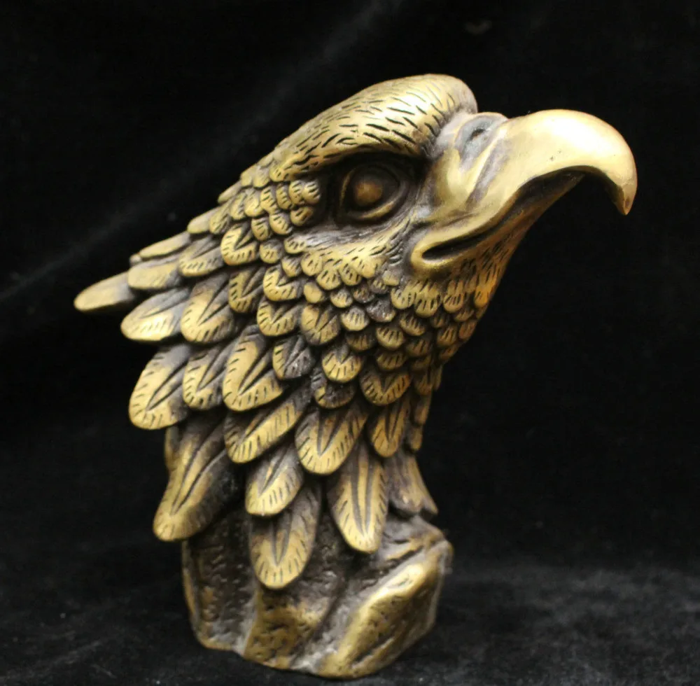 Marked Chinese Fengshui Bronze Brass eagle king of birds Hawk Head Bust Statue | Дом и сад