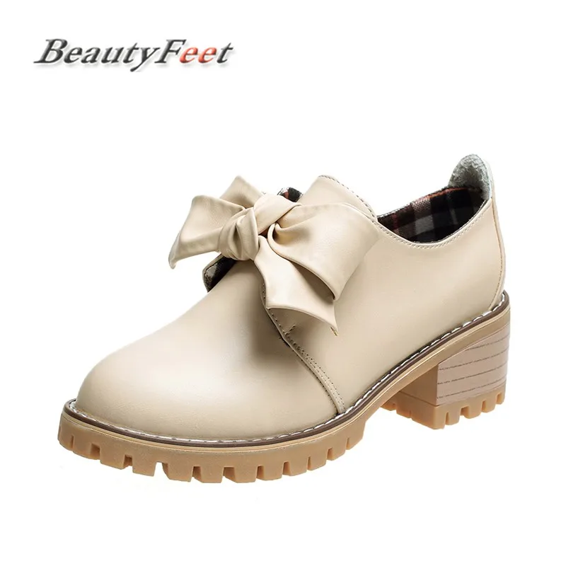 BeautyFeet с бантиком Туфли на плоской подошве круглый носок шнуровке туфли оксфорды
