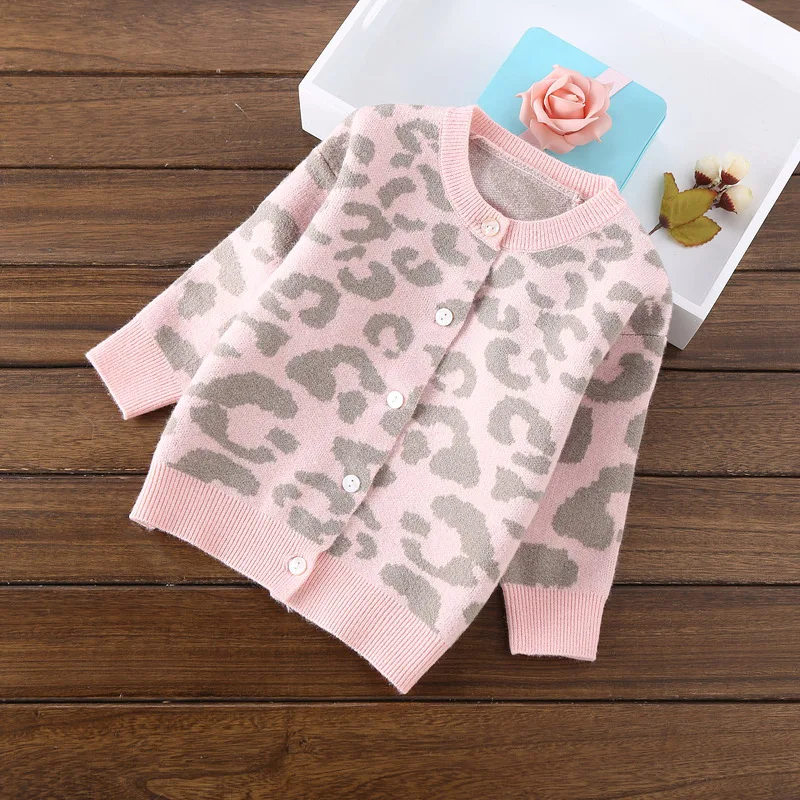 pink Весенние новые модные кардиганы, Свитера для девочек, одежда для детей 2-10 лет, Свитера с леопардовым принтом - Цвет: pink