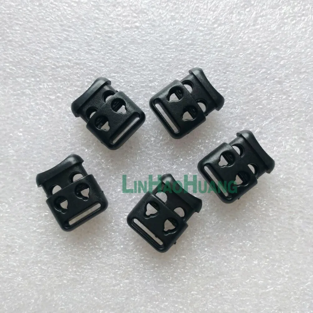 100pcs/lot black plastic cord lock toggles 2-hole spring stoppers for 4mm bungee shock free shipping | Дом и сад