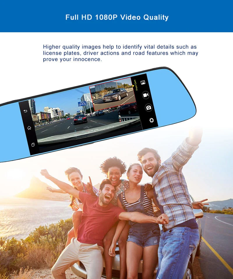 7 дюймов 3g Android 5,1 Видеорегистраторы для автомобилей сенсорный Dash Cam Зеркало заднего вида приборная Камера Двойной объектив gps навигацией, Wi-Fi, Bluetooth Регистраторы