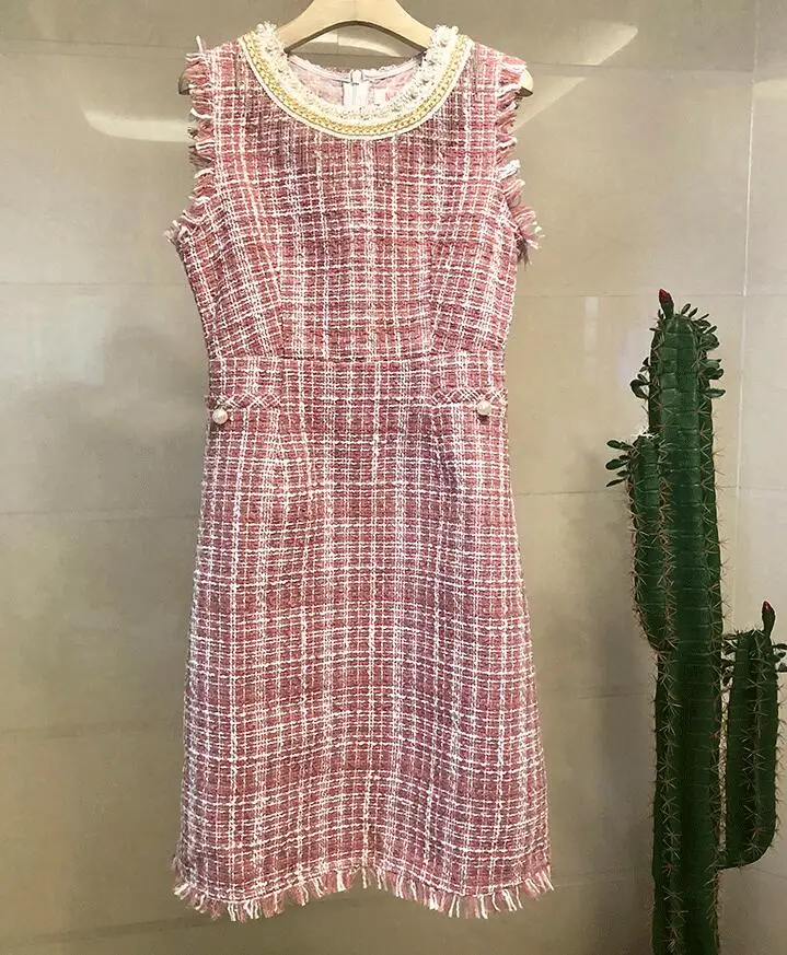 9417 pink dress Осень-зима, подиумная дизайнерская женская черная, красная клетчатая куртка, пальто, двубортное, Лепестковые пуговицы, твидовая женская одежда - Цвет: 9417 pink dress