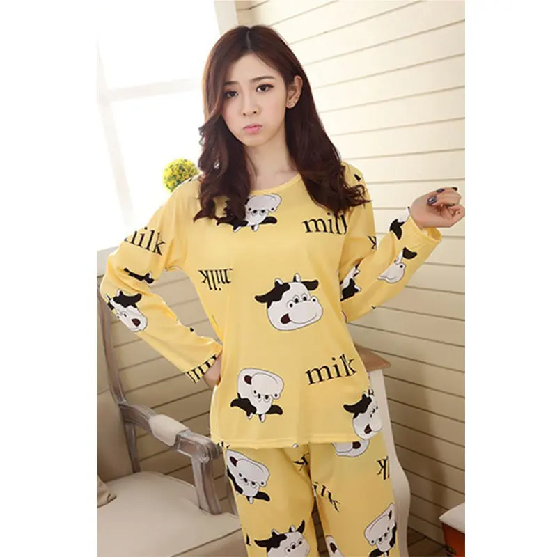 

Autumn Spring Women Casual Sleepwear Cartoon Nightwear Homewear Pajamas Set Leisurewear