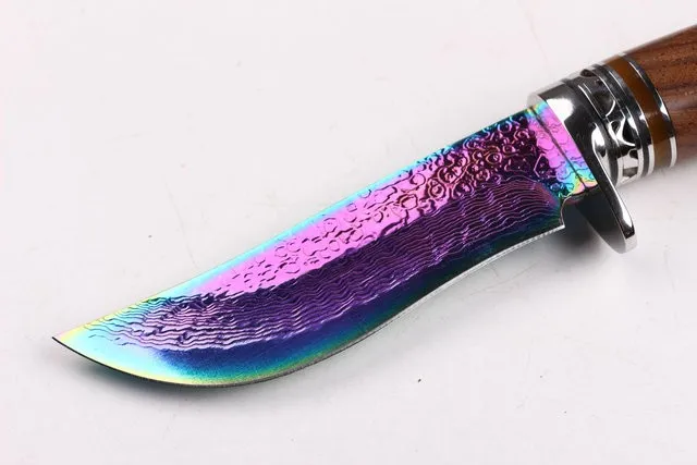 New Colorful Titanium Damascus Hunting Knives Yellow Sandal Handle Survival Straight Knife Outdoor Camping EDC Tools | Инструменты