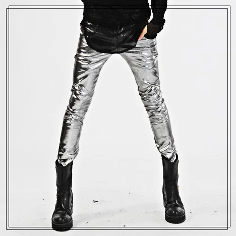 28 34! 2016 мужские новые модные серебристые эластичные тонкие узкие брюки